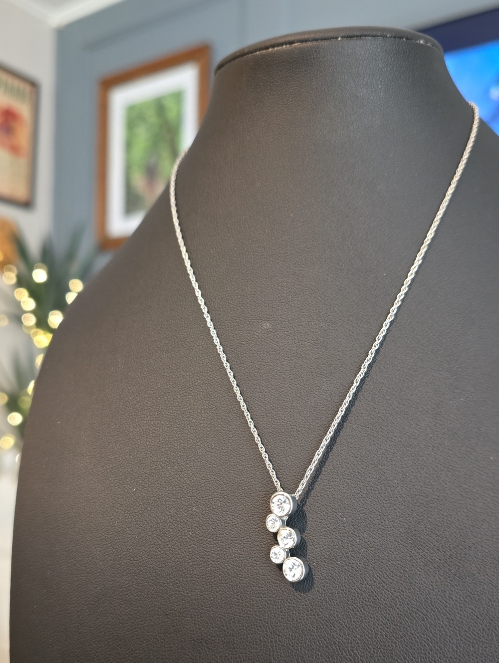 Silver Multi-Stone Pendant Necklace - White